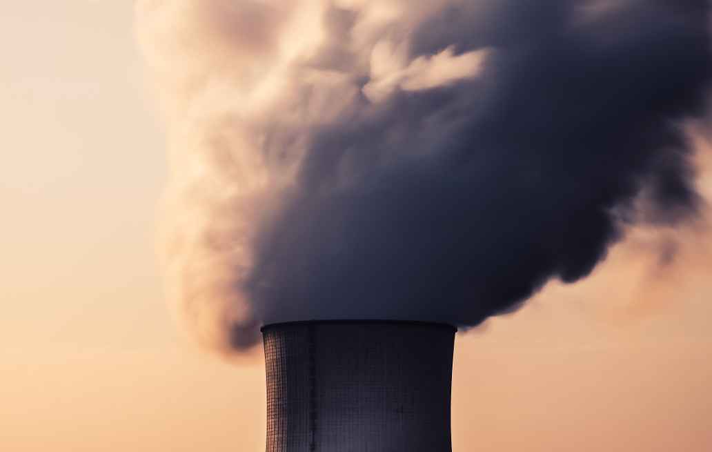 Cooling tower with plume of steam