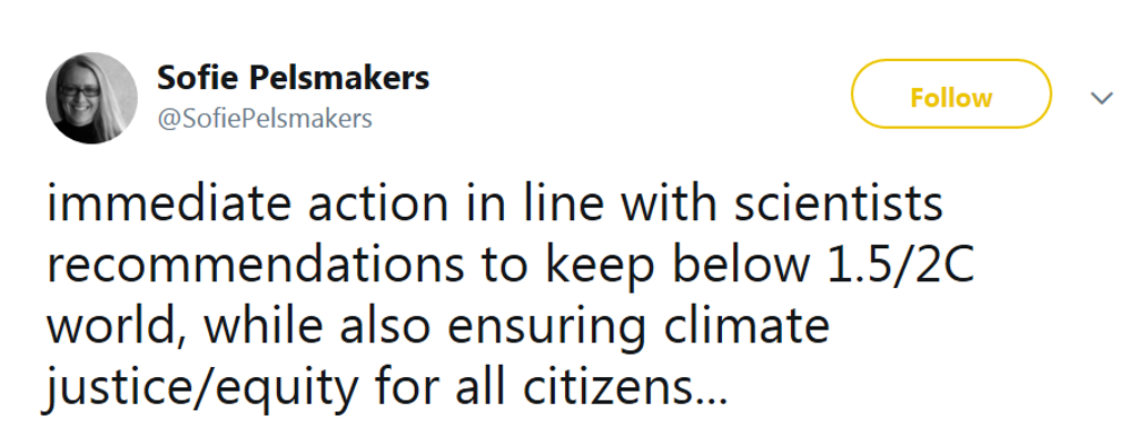 Immediate action in line with scientists recommendations to keep below 1.5/2c world