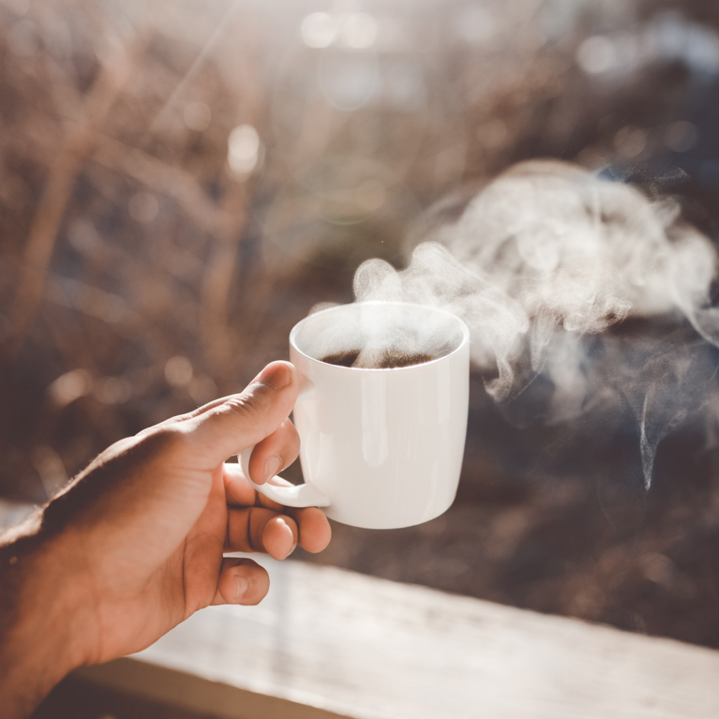 Steaming cup of coffee